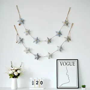 Guirlanda colgante de pared con estrella de tela, linda decoración infantil, colgante.