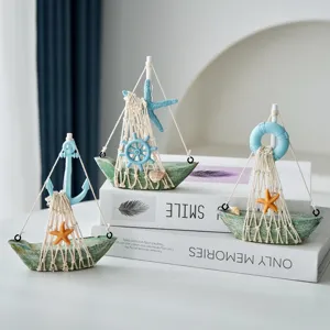 Mediterranean style vintage wooden sailboat ship model home decor desktop ornament