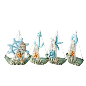 Mediterranean style wooden sailboat desktop decor miniature nautical ornaments set for home.