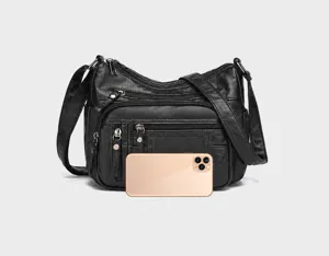 Dames PU lederen schoudertas met meerdere vakken crossbody tas maattabel detail view.
