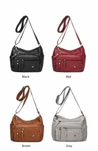 Dames PU leer multi-pocket schoudertas casual crossbody tas in vier verschillende kleuren.