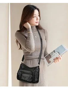 Zachte PU lederen schoudertas detail, praktische dagelijkse dames crossbody tas met vakken