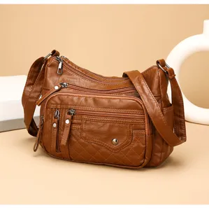 Zachte PU lederen schoudertas voor dames, grote capaciteit met vele vakken casual handtas.
