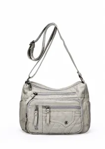 Grijze PU zacht lederen schoudertas crossbody voor dames met meerdere vakken, stijlvol en ruim.