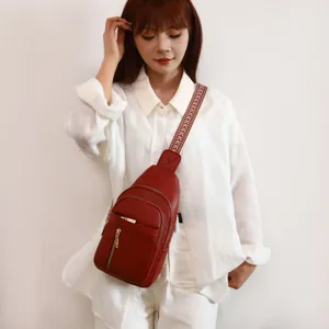 Vrouwen rode PU leer borsttas casual veelzijdige crossbody tas stijlvolle schoudertas