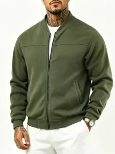 Heren casual fleece gevoerde bomberjack winter mode bovenkleding met volledige rits