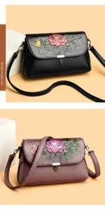 Elegante Damen Schultertasche aus Leder mit Blumen Prägung Ethnischen Stil Umhängetasche