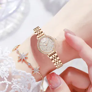 Orologio al Quarzo da Donna Moda Acciaio Inossidabile Quadrante Strass Impermeabile Orologio Casual Regalo Gioiello Elegante