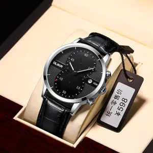 Men's Quartz Watch Casual Waterproof Business Wristwatch With Luminous Date Display Genuine Leather Strap