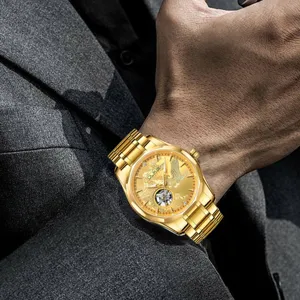 Men's Automatic Mechanical Watch Stainless Steel Alloy Hollow-Out Waterproof Luminous Business Luxury Wristwatch