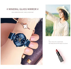 Women quartz watch mesh strap mineral glass mirror fashion casual wristwatch elegant accessory