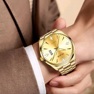Men's Business Quartz Watch Stainless Steel Gold Tone Luminous Calendar Fashion Wristwatch