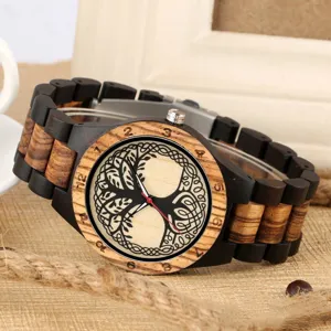 Herren Holz Quarteuhr Vintage Natürliches Holz Großes Zifferblatt Casual Armbanduhr Mit Bequemem Armband Und Edelstahlschließe