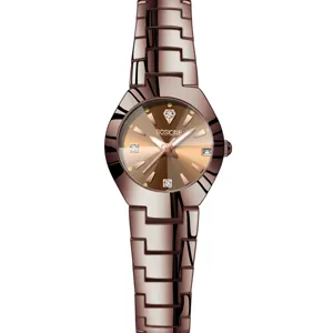 Elegant women's quartz watch with brown metallic link strap and stylish round dial.