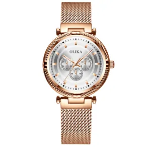 Stunning rose gold women's quartz watch featuring a magnetic mesh strap and elegant dial design.