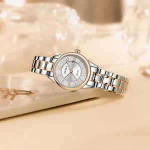 Elegant women's quartz watch with stainless steel strap, silver dial and date window.