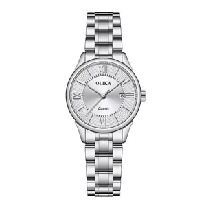 Women quartz watch stainless steel waterproof sapphire crystal silver analog casual wrist watch