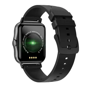 Zwarte smartwatch met siliconen band, bluetooth-oproepen, fitness- en hartslagmeter.