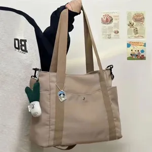 Large Capacity Canvas Tote Bag For Women Casual Commuter Shoulder Bag Crossbody Bag With Cup Holder Pocket