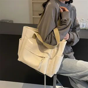 Casual Large Capacity Canvas Tote Bag Women Retro Shoulder Bag Commuter Handbag Fashion Simple Shopping Bag