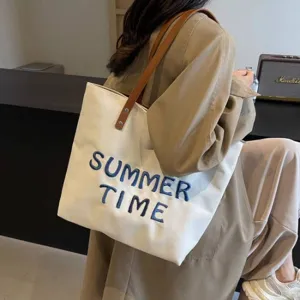 Canvas tote bag for women large capacity shoulder bag casual commuting student bag stylish