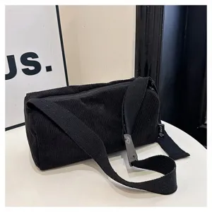 Black corduroy cylinder shoulder bag casual minimalist crossbody pillow bag for women daily use