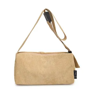 Khaki corduroy shoulder bag, casual crossbody pillow bag for women, large capacity daily use