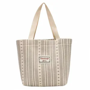 Japanese style canvas tote bag for women, striped shoulder bag casual handbag shopping bag.
