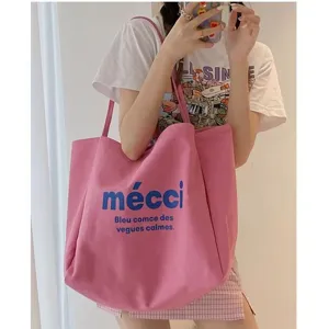 Pink canvas tote bag for women, large capacity shoulder bag for daily casual commute.