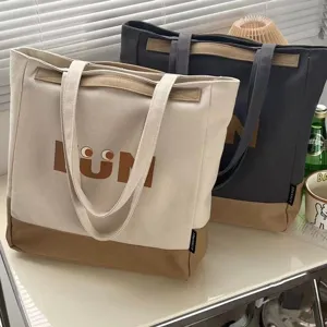 Women Canvas Tote Bag Casual Large Capacity Commute Shoulder Bag Fashion Letter Print Handbag School Book Bag