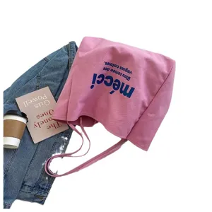 Stylish pink canvas tote bag for women, large capacity shoulder bag for commuting school.