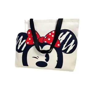 Canvas tote bag for women large capacity shoulder bag cute cartoon print casual handbag student