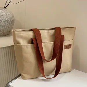 Sac cabas en toile décontracté pour femme, grand sac porté épaule pour le travail et l'école.