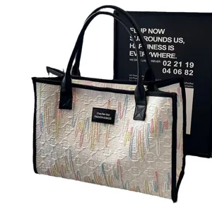 Large canvas tote bag for women, stylish shoulder handbag with colorful stripes for daily use.