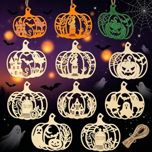 Rodajas de Madera de Calabaza de Halloween sin Terminar para Manualidades DIY Etiquetas Colgantes de Madera en Blanco para Fiesta