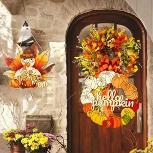 Autumn wooden hanging sign thanksgiving pumpkin turkey decor for front door home holiday party