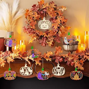Halloween calabaza de madera adornos colgantes bricolaje pintura de diamantes manualidades.