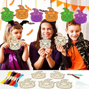 Kit de bordado de punto de cruz de calabaza de madera de Halloween para ninos decoracion