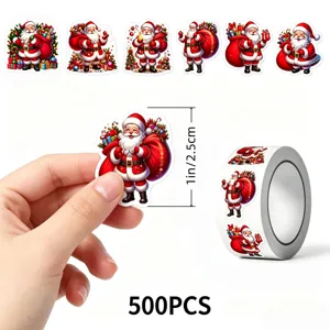 Rotolo di Adesivi di Babbo Natale di Natale Etichette Sigillanti Tonde Autoadesive per Decorazione di Confezioni Regalo di Festa Biglietti d'Auguri