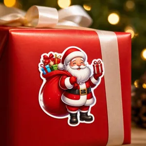 Rotolo di adesivi Babbo Natale per decorazione scatola regalo, simpatico design cartone animato.