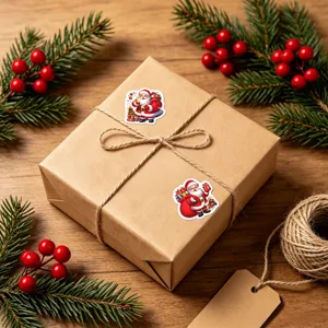 Rotolo da 500 adesivi natalizi con Babbo Natale per decorare e confezionare regali.