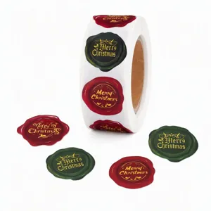 Christmas wax seal stickers roll, vintage holiday gift sealing labels, red and green 500pcs.