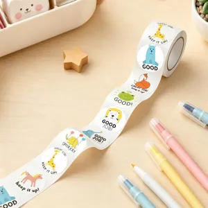 Cute cartoon animal reward stickers roll details, colorful motivational stickers for kids classroom.