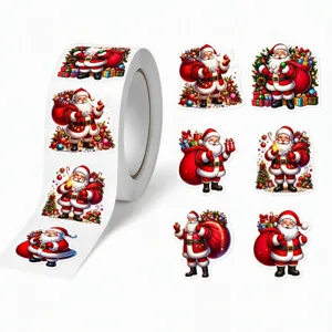 Rotolo da 500 adesivi di Babbo Natale natalizi per sigillare regali e decorazioni festive.