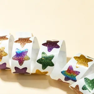 Colorful holographic star stickers, glitter self-adhesive star labels for DIY crafts planning decor.