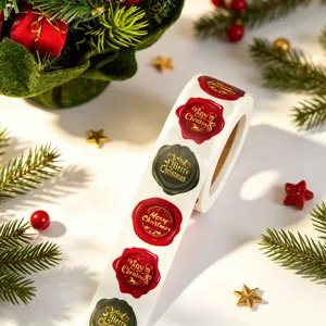 Retro Christmas Wax Seal Style Sealing Stickers Red Green Merry Christmas Foil Gift Wrap Labels For Holiday Crafts Decoration
