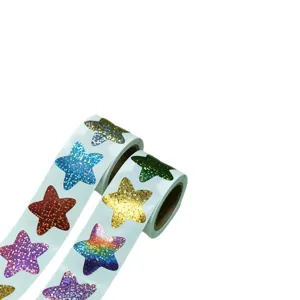 Colorful holographic star stickers roll for DIY crafts, scrapbooking, and daily journaling.