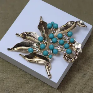 Vintage Floral Leaf Brooch Pin Gold Plated Artificial Pearl Rhinestone Clothing Accessories Jewelry Gift