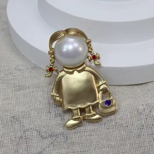 Spilla bambina perla oro opaco vintage elegante accessorio strass grazioso e chic