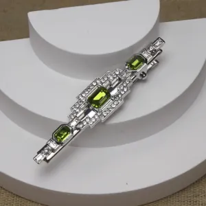 Vintage französischer grüner Kristall Haarklammer eleganter Art Deco Haarschmuck Damen